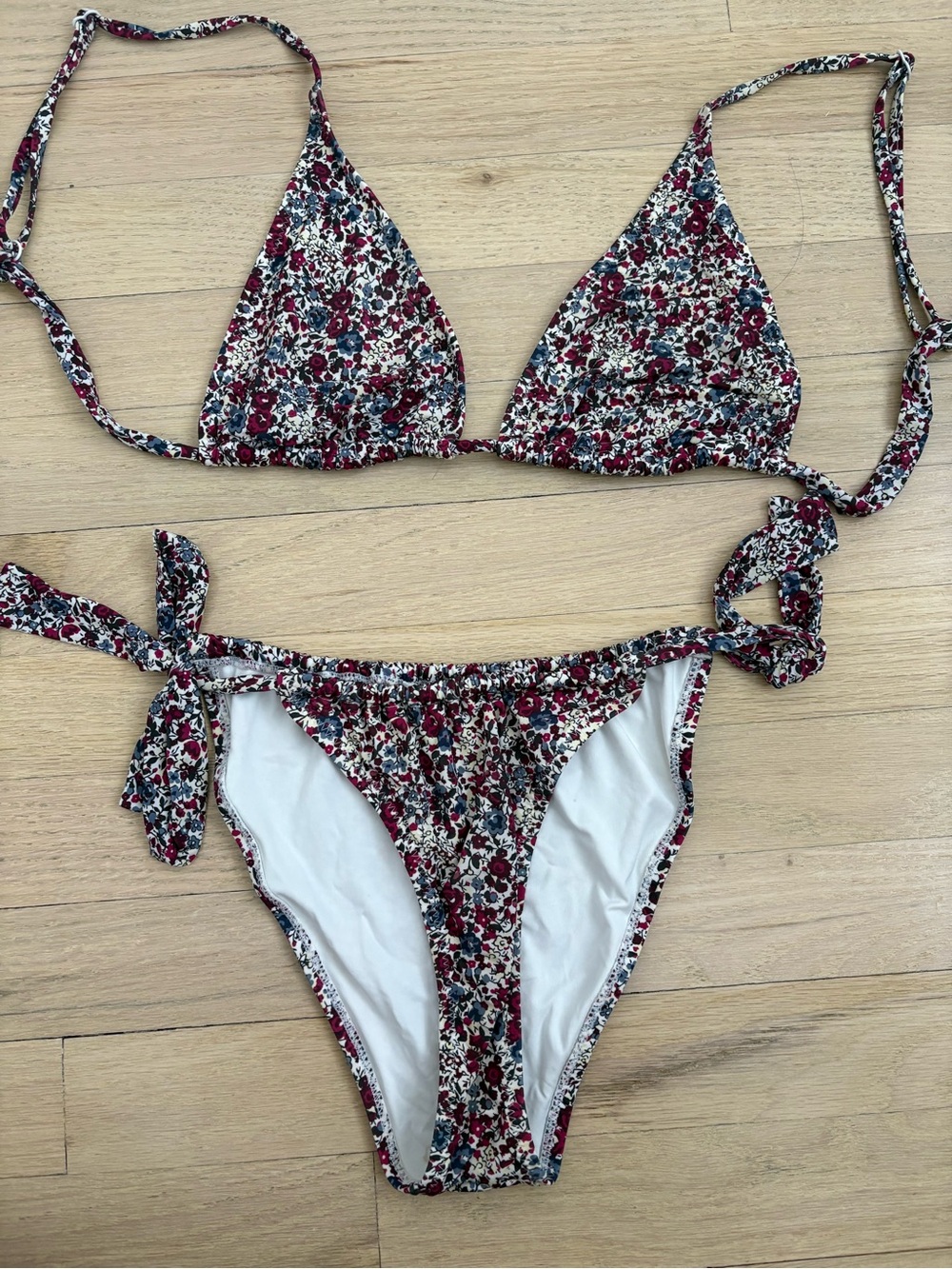 Mango Floral Bikini Set in White, Navy & Burgundy